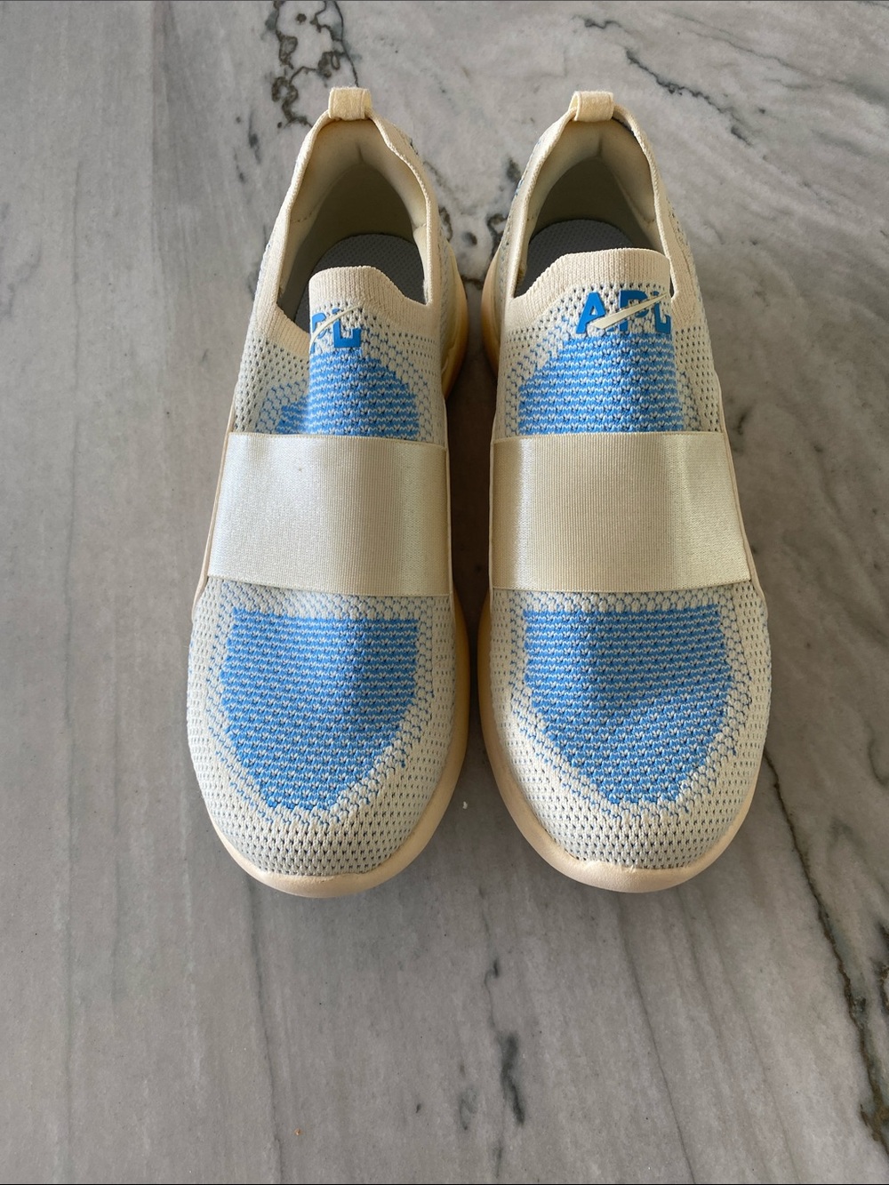 APL Slip-On Knit Athletic Sneakers in Cream and Light Blue